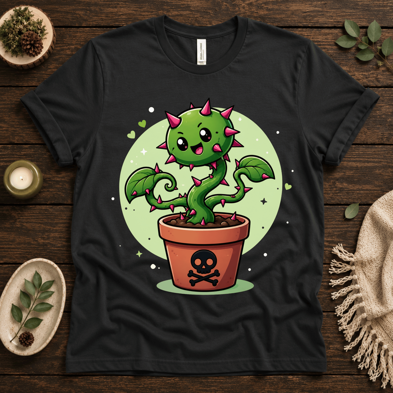 Poison Ivy funny plant graphic t-shirt cozy flat lay in vintage black.