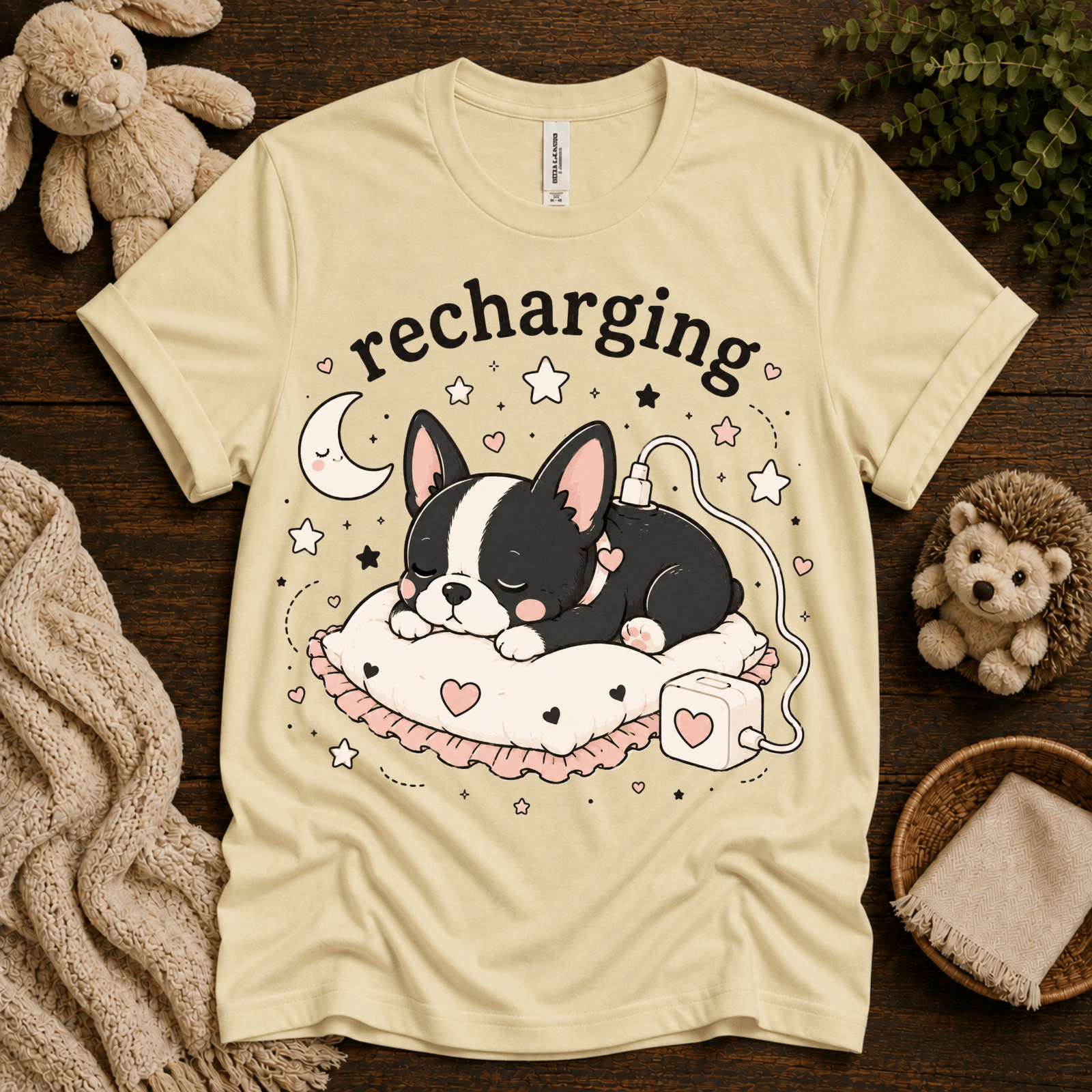 Recharging Boston | Cute Animal Graphic T-Shirt