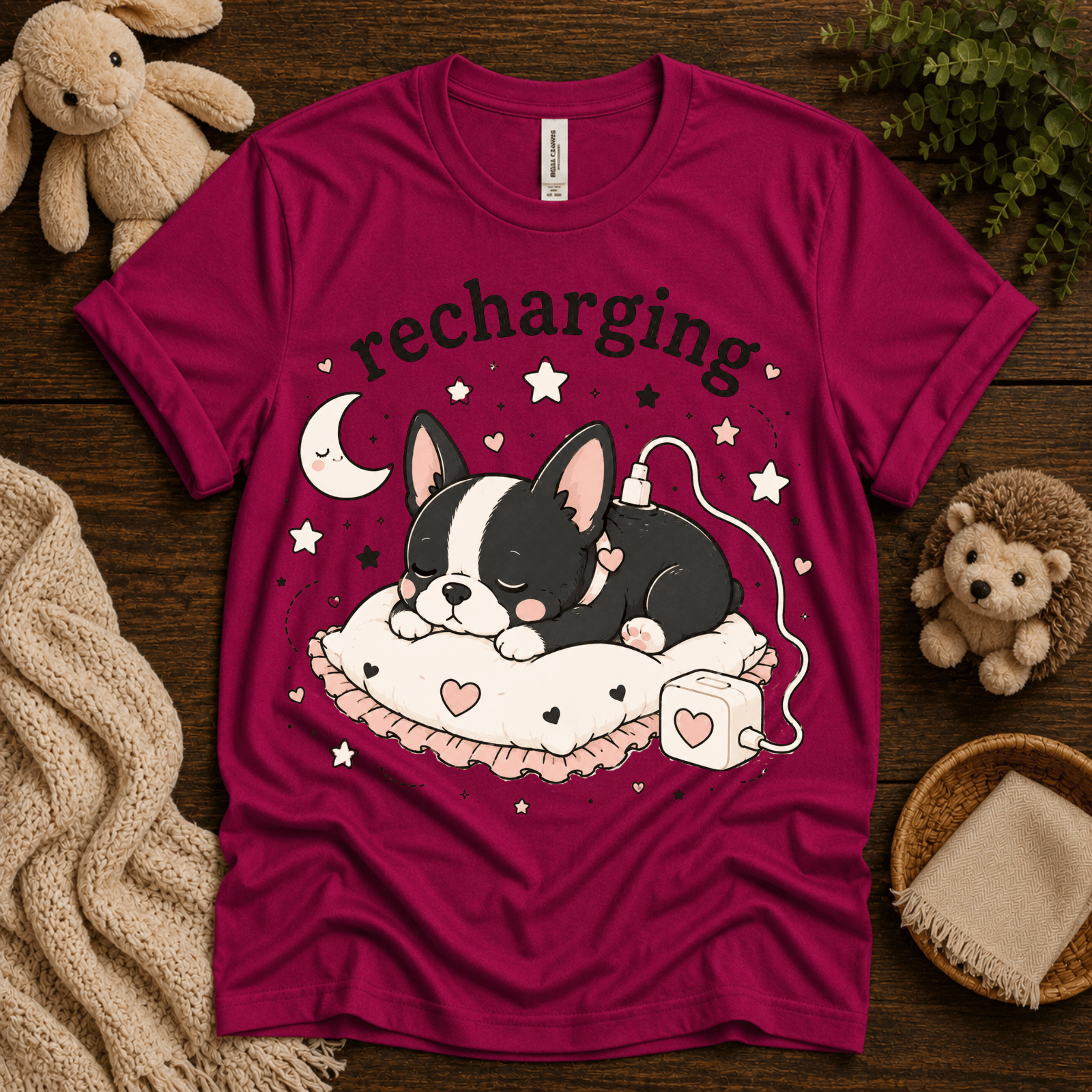 Recharging Boston | Cute Animal Graphic T-Shirt
