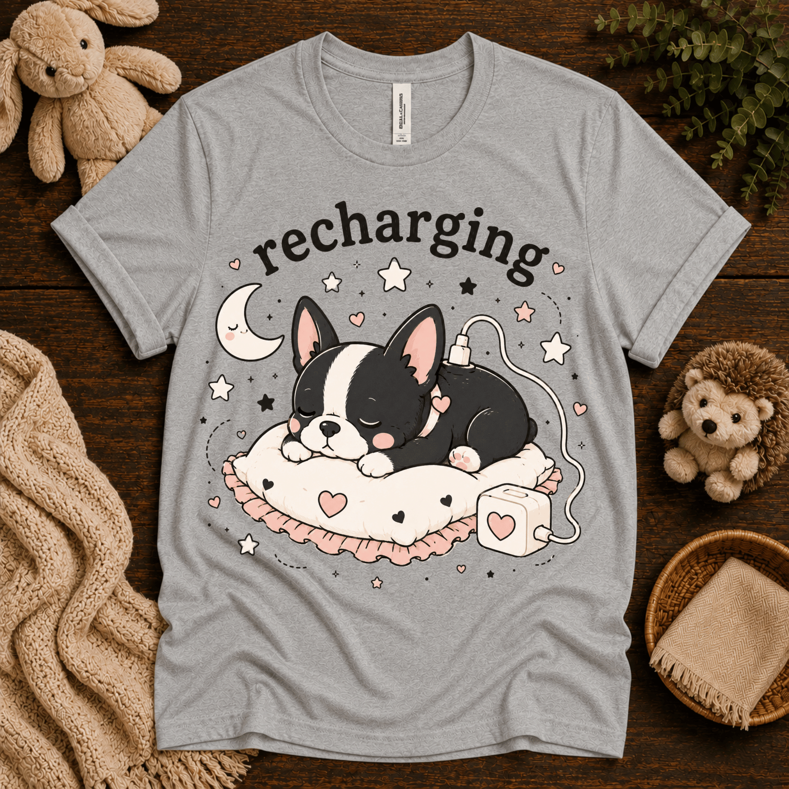 Recharging Boston | Cute Animal Graphic T-Shirt