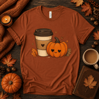 Pumpkin Latte fall coffee graphic t-shirt cozy flat lay in autumn.