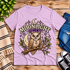 Moonlight Society cute celestial graphic t-shirt cozy flat lay in lilac.
