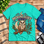 Moonlight Society cute celestial graphic t-shirt cozy flat lay in heather sea green.