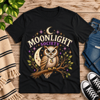 Moonlight Society cute celestial graphic t-shirt cozy flat lay in vintage black.