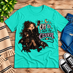 Off to Meet the Coven witchy celestial graphic t-shirt cozy flat lay in heather sea green.