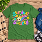 Stardust Society cute celestial graphic t-shirt cozy flat lay in leaf.
