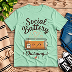 Social Battery Tea cute tea graphic t-shirt cozy flat lay in mint.