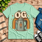 The OG retro coffee graphic t-shirt cozy flat lay in mint.