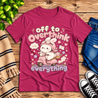 Overthink Bunny cute animal graphic t-shirt cozy flat lay in berry.
