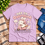 Overthink Bunny cute animal graphic t-shirt cozy flat lay in lilac.