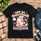 Overthink Bunny cute animal graphic t-shirt cozy flat lay in vintage black.
