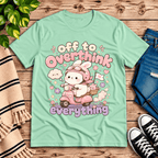 Overthink Bunny cute animal graphic t-shirt cozy flat lay in mint.