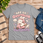Overthink Bunny cute animal graphic t-shirt cozy flat lay in athletic heather.