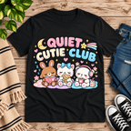 Quiet Cutie Club cute animal graphic t-shirt cozy flat lay in vintage black.