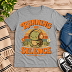 Running on Silence cute animal graphic t-shirt cozy flat lay in athletic heather.