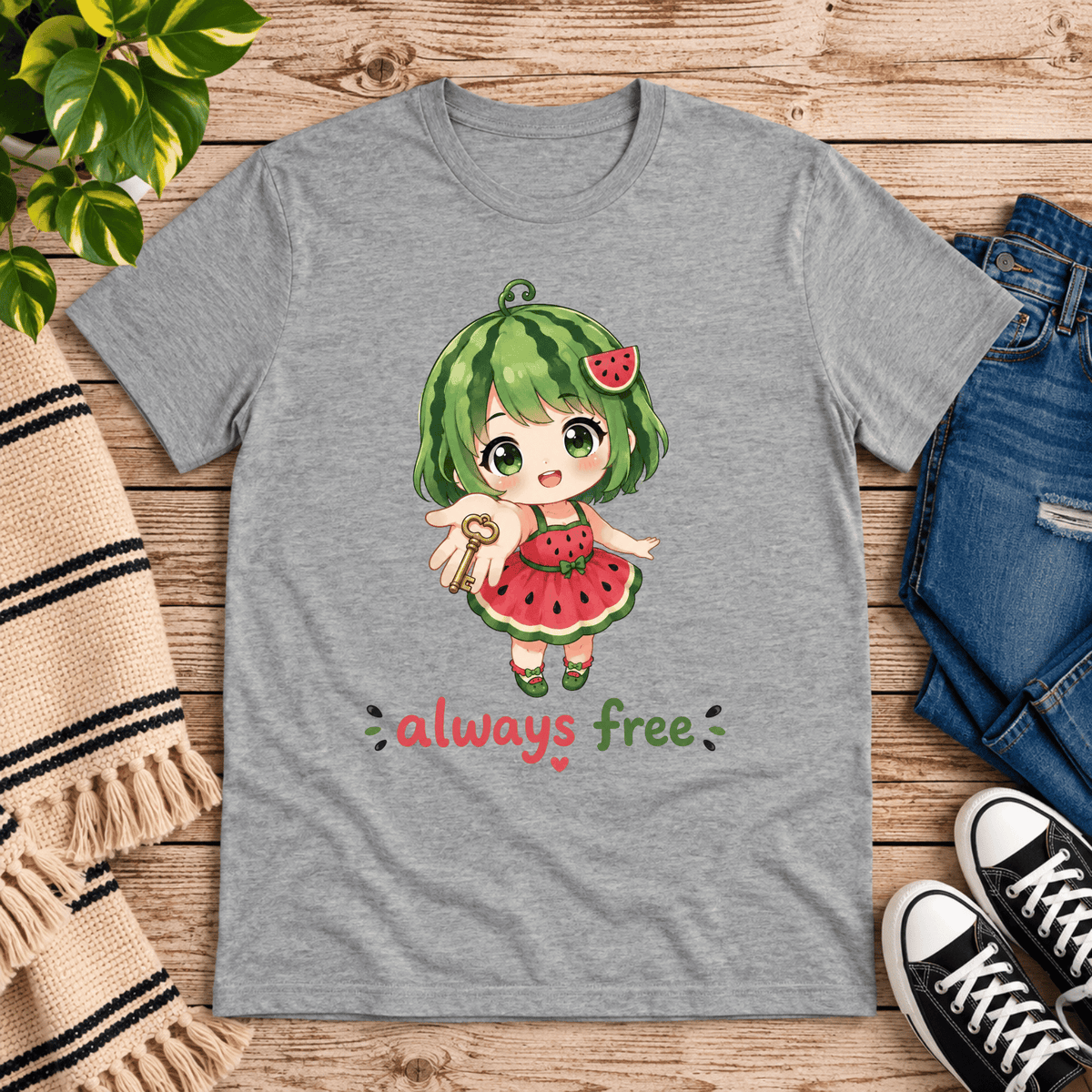 Always Free cute food kawaii graphic t-shirt cozy flat lay in athletic heather.