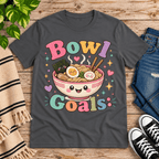Bowl Goals cute food graphic t-shirt cozy flat lay in asphalt.