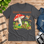 Quiet Company cute cottagecore graphic t-shirt cozy flat lay in asphalt.