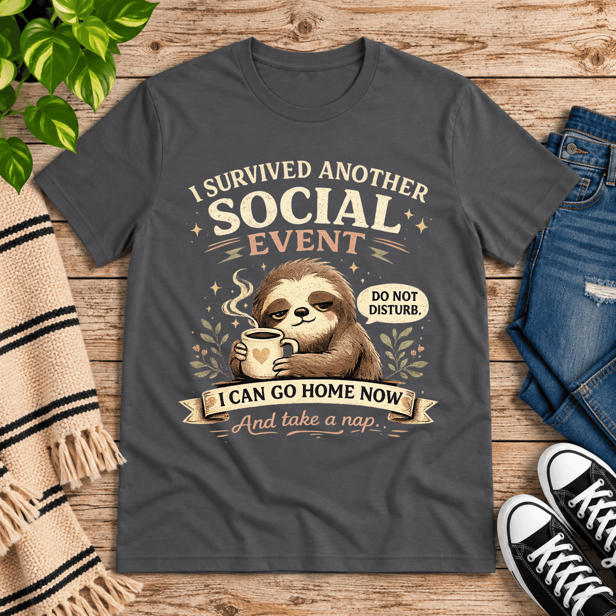 I Survived cute animal graphic t-shirt cozy flat lay in asphalt.