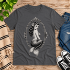 Mermaid Cameo vintage pinup graphic t-shirt cozy flat lay in asphalt.