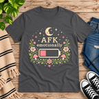 AFK funny introvert graphic t-shirt cozy flat lay in asphalt.