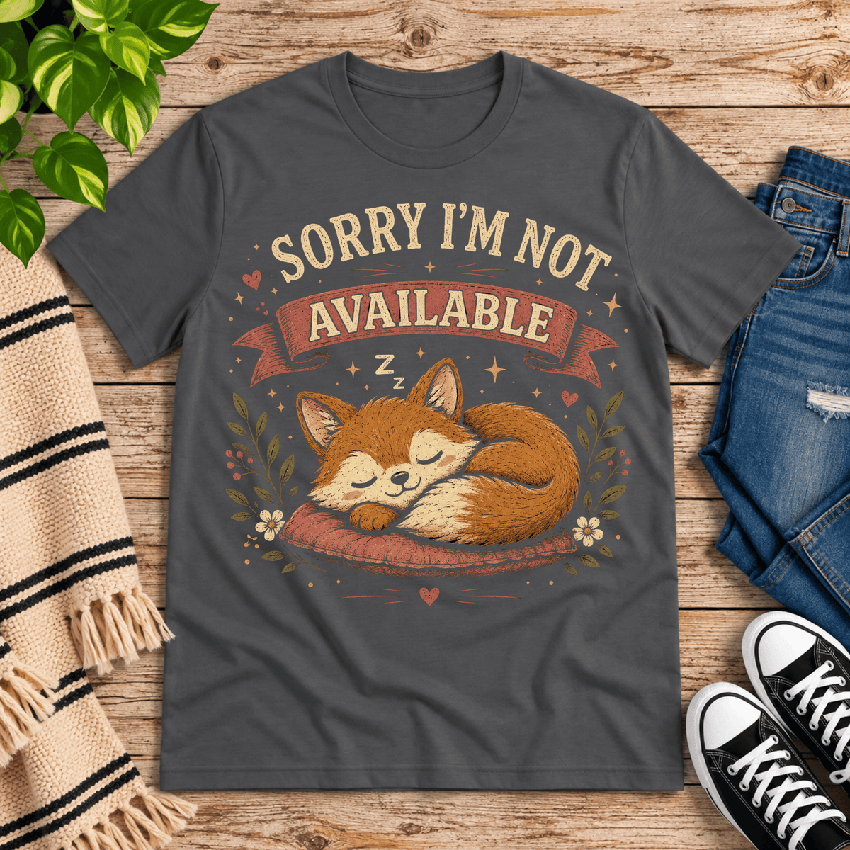 Not Available cute animal graphic t-shirt cozy flat lay in asphalt.