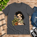 Plant Penny cute pinup graphic t-shirt cozy flat lay in asphalt.