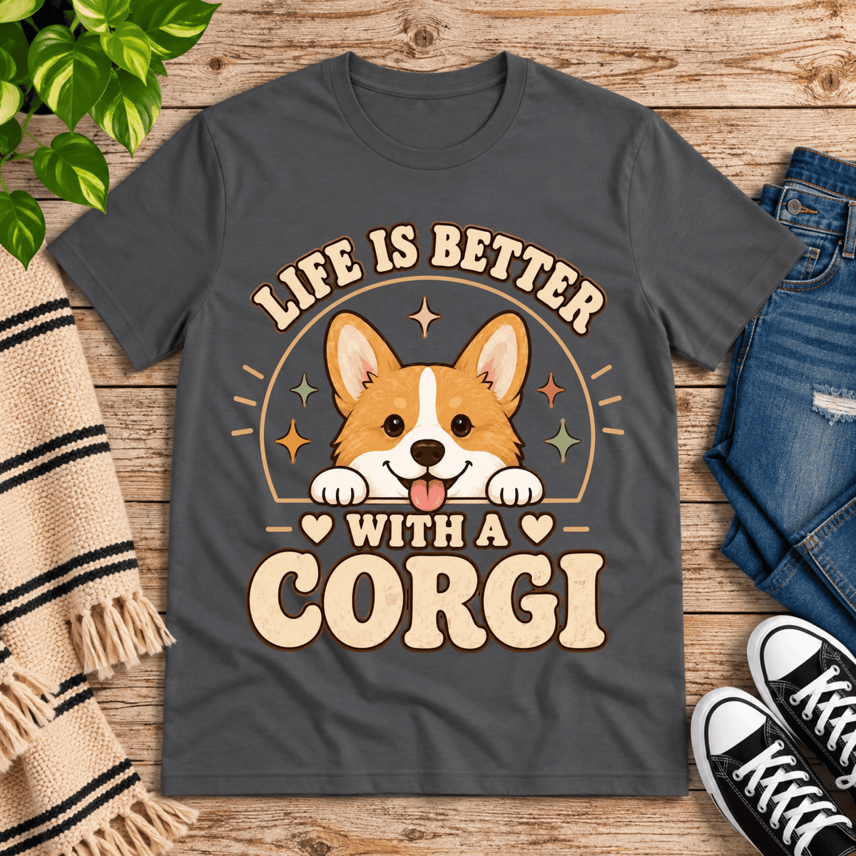 Life Is Better cute animal graphic t-shirt cozy flat lay in asphalt.