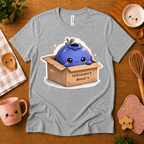 Blueberry Box cute food graphic t-shirt in cozy flat lay in athletic grey.