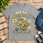 Overthink Frog cute animal graphic t-shirt cozy flat lay in athletic heather.