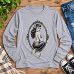 Mermaid Cameo vintage pinup graphic long sleeve t-shirt cozy flat lay in athletic heather.
