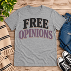 Free Opinions funny introvert graphic t-shirt cozy flat lay in athletic heather.
