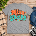 Miso Sleepy funny food graphic t-shirt cozy flat lay in athletic heather.