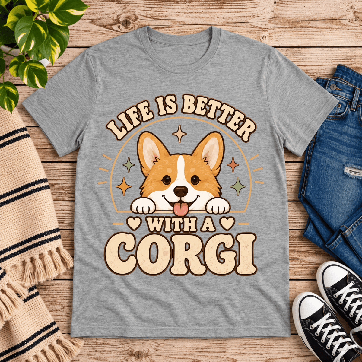 Life Is Better cute animal graphic t-shirt cozy flat lay in athletic heather.