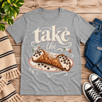 Cannoli cute food graphic t-shirt cozy flat lay in athletic heather.
