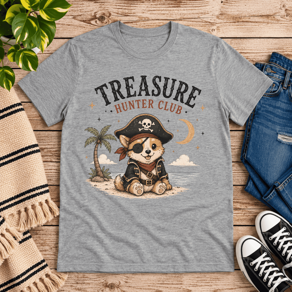 Treasure Hunter Club cute animal graphic t-shirt cozy flat lay in athletic heather.