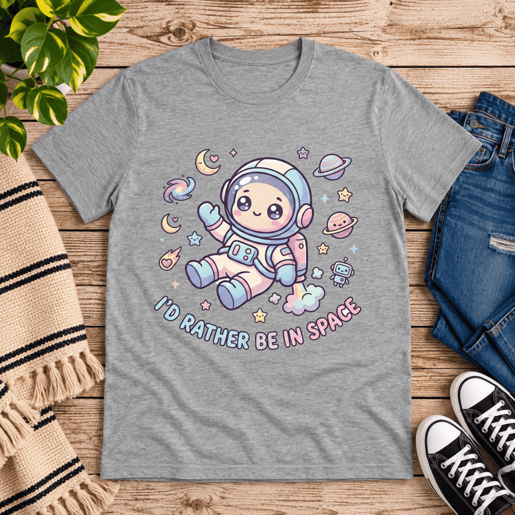 Floating In Space funny introvert graphic t-shirt cozy flat lay in athletic heather.