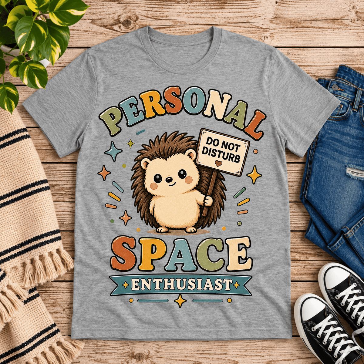 Personal Space Enthusiast cute animal graphic t-shirt cozy flat lay in athletic heather.