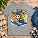 Moonlight Delivery cute animal graphic t-shirt cozy flat lay in athletic heather.