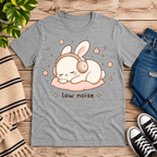 Low Noise Bunny cute animal graphic t-shirt cozy flat lay in athletic heather.