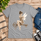 Key Fairy pinup graphic t-shirt cozy flat lay in athletic heather.