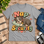 Nap Security cute animal graphic t-shirt cozy flat lay in athletic heather.