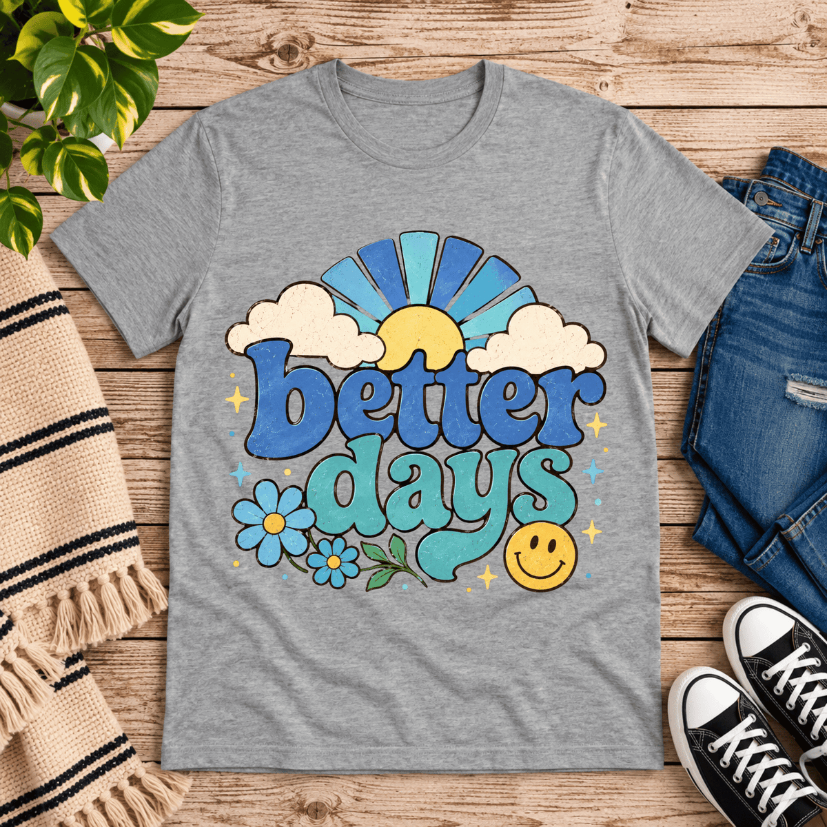 Better Days inspirational introvert graphic t-shirt cozy flat lay in athletic heather.