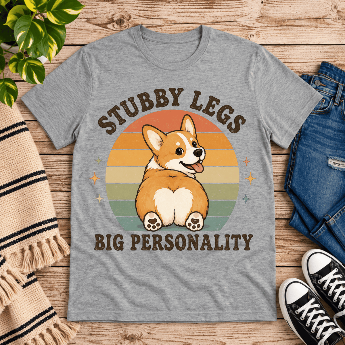 Stubby Legs cute animal graphic t-shirt cozy flat lay in athletic heather.