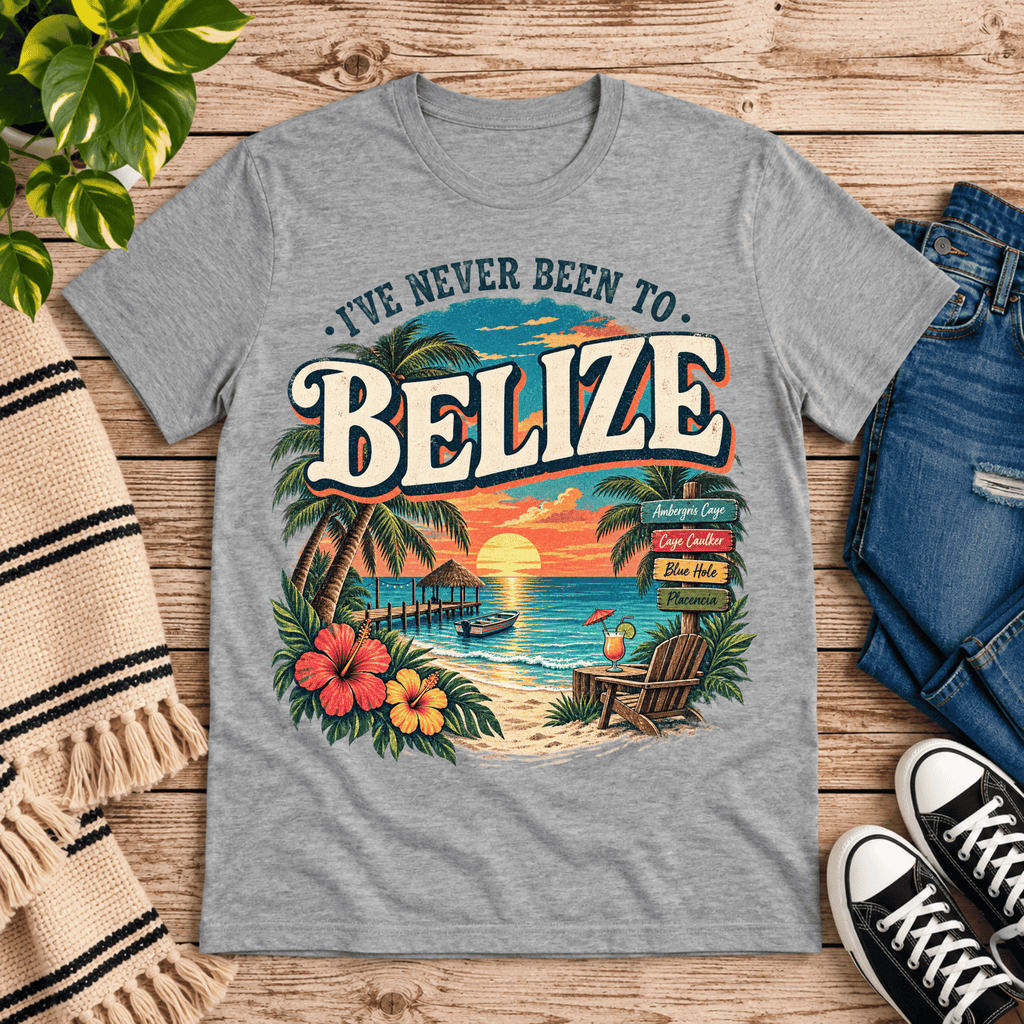 Belize funny introvert graphic t-shirt cozy flat lay in athletic heather.