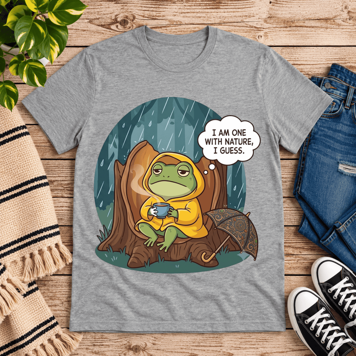 I Am One With Nature cute nature graphic t-shirt cozy flat lay in athletic heather.