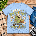 Overthink Frog cute animal graphic t-shirt cozy flat lay in baby blue.