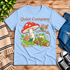 Quiet Company cute cottagecore graphic t-shirt cozy flat lay in baby blue.