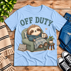 Off Duty cute animal graphic t-shirt cozy flat lay in baby blue.