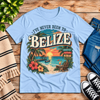 Belize funny introvert graphic t-shirt cozy flat lay in baby blue.